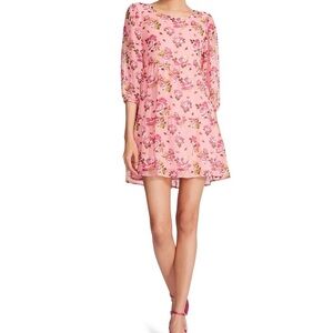 Luv Betsey by Betsey Johnson pink Rose floral print tiered chiffon dress Sz L